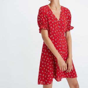 Red floral silk dress